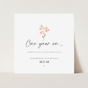 One Year On Card, Personalised Memorial Card, Remembrance Greeting