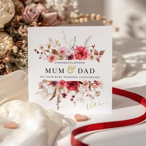 Tarjeta de boda rubí personalizada, tarjeta de 40.º aniversario de boda, tarjeta de aniversario rubí, 40 años de casados