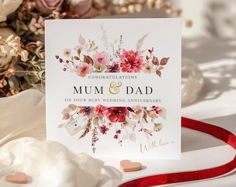 Personalised Ruby Wedding Card, 40th Wedding Anniversary Card, Ruby Anniversary Card, 40 Years Married