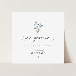 One Year On Card, Personalised Memorial Card, Remembrance Card, Bereavement, Sympathy, Forget Me Not