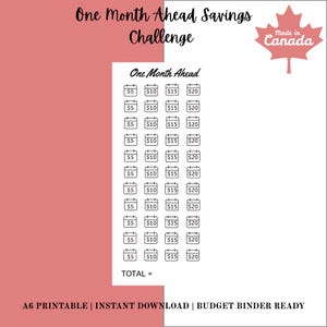 One Month Ahead Savings Challenge A6 Printable Savings Challenge Cash Stuffing & Savings Challenge Printable for Budgeting