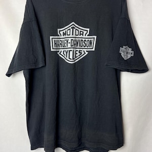 Camiseta preta vintage Harley-Davidson masculina XXL – camiseta clássica com estampa de motocicleta para uso urbano