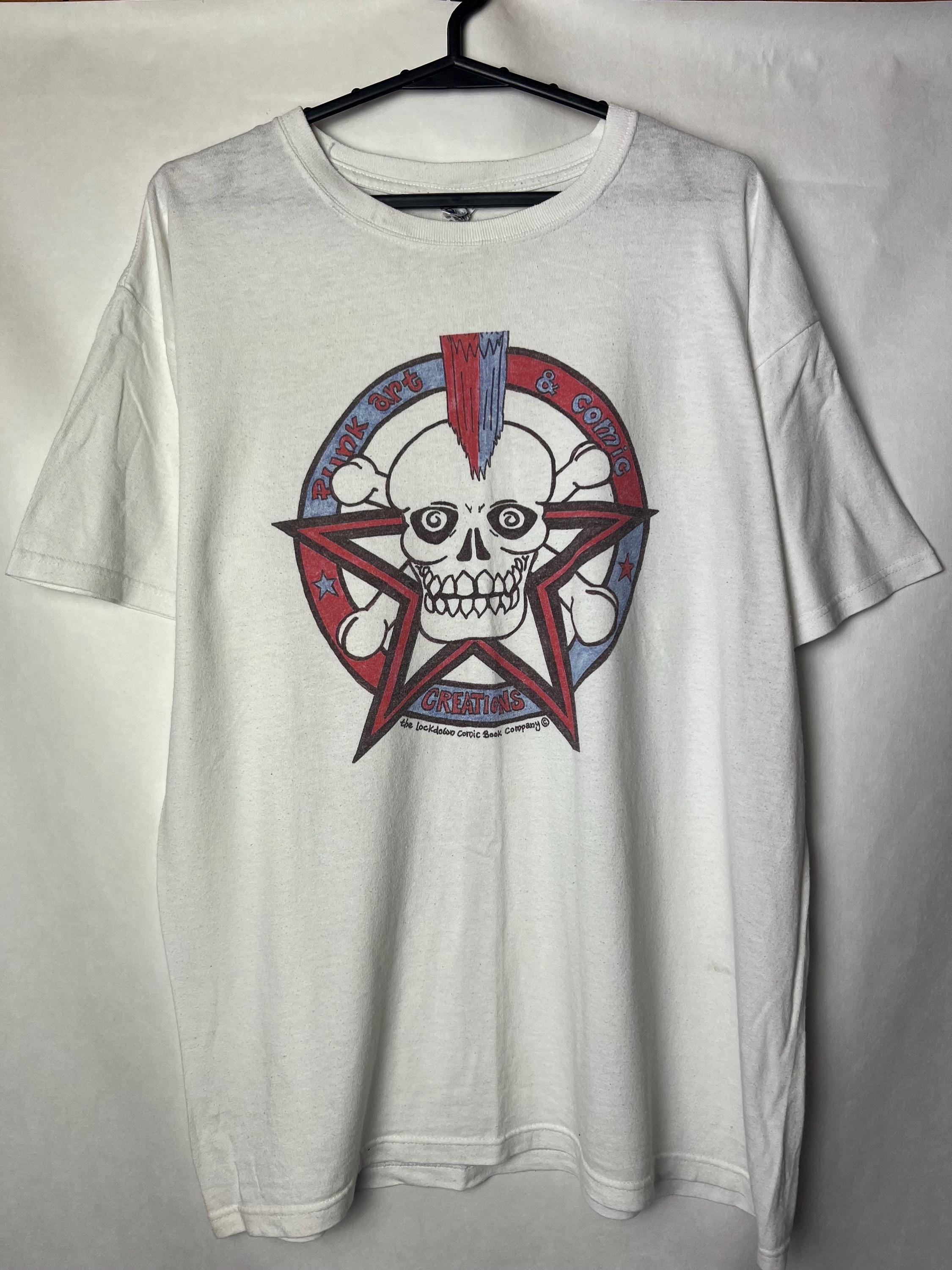 90年代ヴィンテージパンクスカルTシャツ - ロックドゥーコミックアート