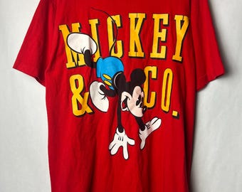 Vintage Mickey Mouse T-Shirt Red Disney Graphic Tee Oversized Cartoon Shirt 90s Style Streetwear Summersault Big Logo T Shirt