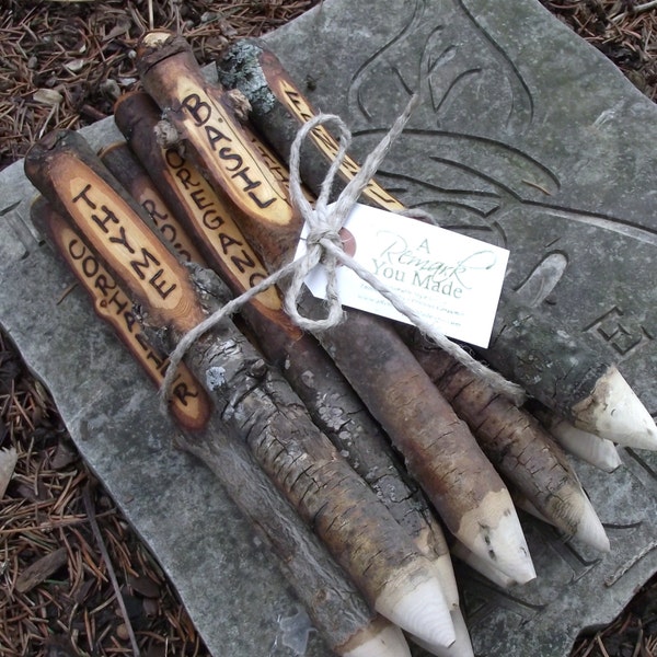 Wood Garden Markers Handmade from Reclaimed Tree Branches - 10 Rustic Wooden Herb Garden Markers - For organic herb gardens