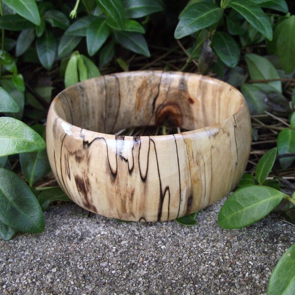 Handmade Wood Bangle Bracelet - Eco-friendly Reclaimed Spalted Maple Wood Wooden Bangle Bracelet (Size M) - Natural Wood Jewelry Gift