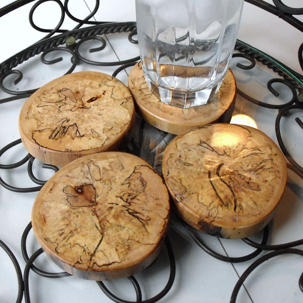 UNIQUE GIFT IDEA - Eco-Friendly and Rustic Spalted Maple Wood Coasters (Set of 4)