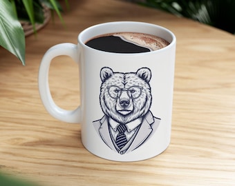Bear with Glasses Ceramic Coffee Mug, Animal Lover Gift