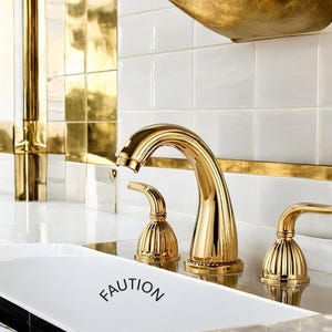 Golden Bathroom Faucet, Double Handles 3 Pcs Basin Faucet, Antique Brass Sink Faucet, Bathroom Basin Faucet