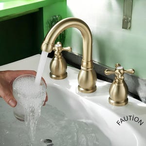 Brushed Gold Brass Bathroom Faucet: Dual Handle 3-Hole Sink Tap
