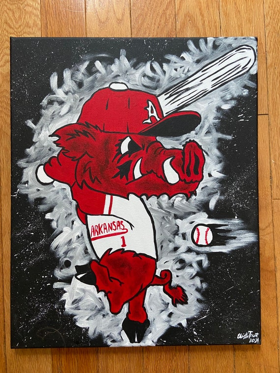 New! Arkansas Baseball Mascot Painting! Ribby at Bat