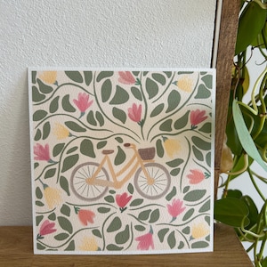 Carte décorative vélo et fleurs, magnolia, carte postale