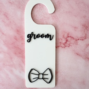 Groom Door Hanger Sign – Wedding Day Decor, Bow Tie Design, Bridal Suite Accessory, Groom Room Sign, Custom Wedding Gift