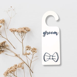 Groom Door Hanger Sign – Wedding Day Decor, Bow Tie Design, Bridal Suite Accessory, Groom Room Sign, Custom Wedding Gift
