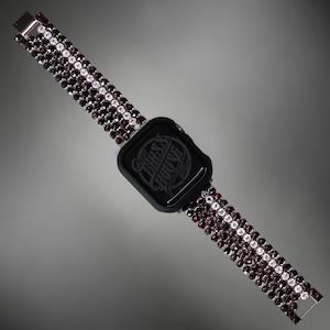 Sparkly Austrian Crystal College Football Marooon Watch Band – Stainless Steel Bling Strap for Apple & Samsung Watches – Luxury Gift for Her