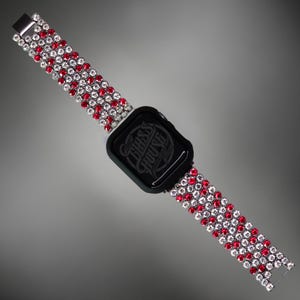 Sparkly Austrian Crystal Baseball Watch Band – Stainless Steel Bling Strap for Apple & Samsung Watches – Luxury Gift for Her