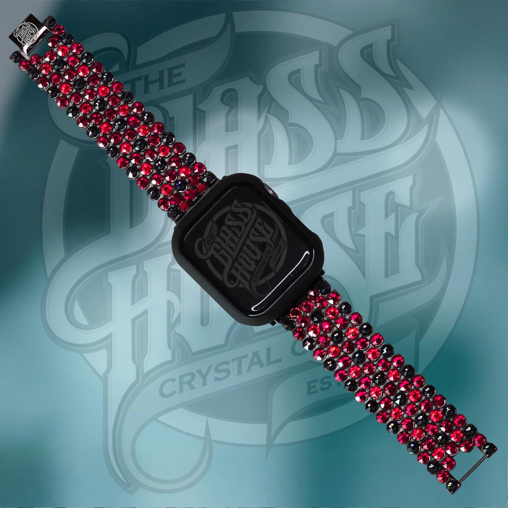 NEW Red Bling Glitter Apple Watch Band Made With High End Crystals Apple Watch Band Red Leather  main image 2
