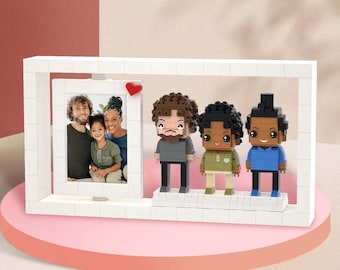 Full Body Customizable 3 People Custom Brick Figures Photo Frame Small Particle Block, Unique Gift, Costumizeable Gift For Friends