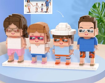 Full Body Customizable 4 People Custom Brick Figures Small Particle Blocks, Personalized for Your Unique Style! Gift for Family, Gift 4 Her
