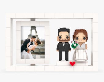 Full Body Customizable Brick Figures - Personalized 2-Person Small Particle Block Photo Frame | Custom Brick Me Figures for Home Decor, Gift