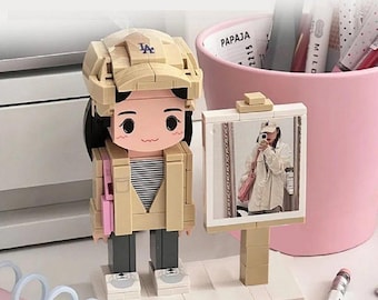 Full Body Custom 1 Person Brick Figures Custom Brick Figures with Frame Small Particle Block Toy Gifts for Girlfriend, Gift for Her, Unique
