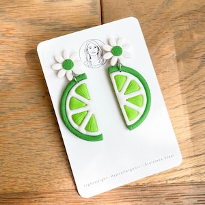 FR20 Fruit Floral Inspired Earrings - Lime Green, Lightweight Statement Jewelry, Boutique Gift for Her