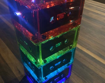 Rainbow Colored 4-Tier Centerpiece, Nightlight, Mixtape, Vintage 1980's and 1990's Party