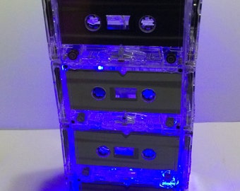 4 Tier Cassette tape centerpiece, cassette centerpiece, lamp, mixtape or nightlight. 80's/90's themed event