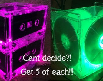 Total of 10- 5 CD Centerpieces and 5 Cassette Centerpieces, lamp or nightlight. 1980's, 1990's, Vintage music, Mixtape. SAVE on Shipping!