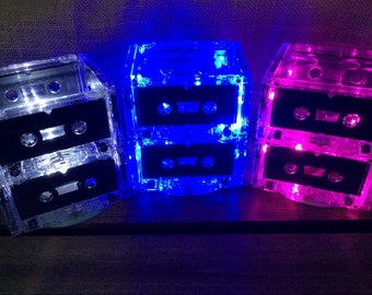 Cassette tape centerpiece, cassette centerpiece, lamp or nightlight. 80's/90's themed event