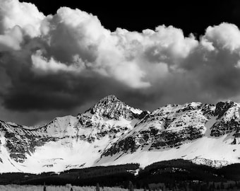 Mountains, spring aspen trees, snowy mountains, Wilson Peak, Colorado mountain, Coors Beer mountain, Colorado art, spring mountains