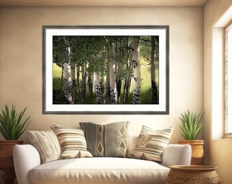 Aspen trees photo, mountain meadow photo, summer green art, aspen trees wall art, aspen woods, summer green meadow |Summer Aspens