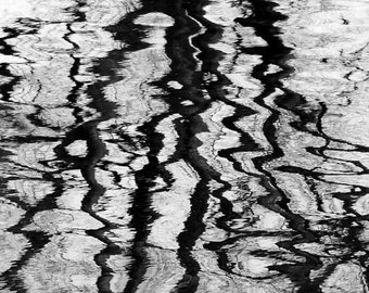 Lake tree reflection, wavy abstract, black white photo, water photo, tree photo, nature art, water ripples abstract, modern art print