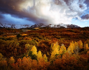 NEW** Colorado fall mountains, fall aspen trees, snowy mountains, Dallas Divide, fall storm, evening sunset fall | Dallas Divide Fall