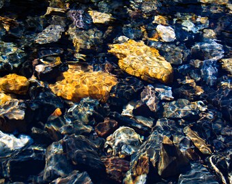 Fall creek stream photo, abstract river rocks, rocks, copper color, autumn stream, water ripples, mountain stream | Slate River Jewels