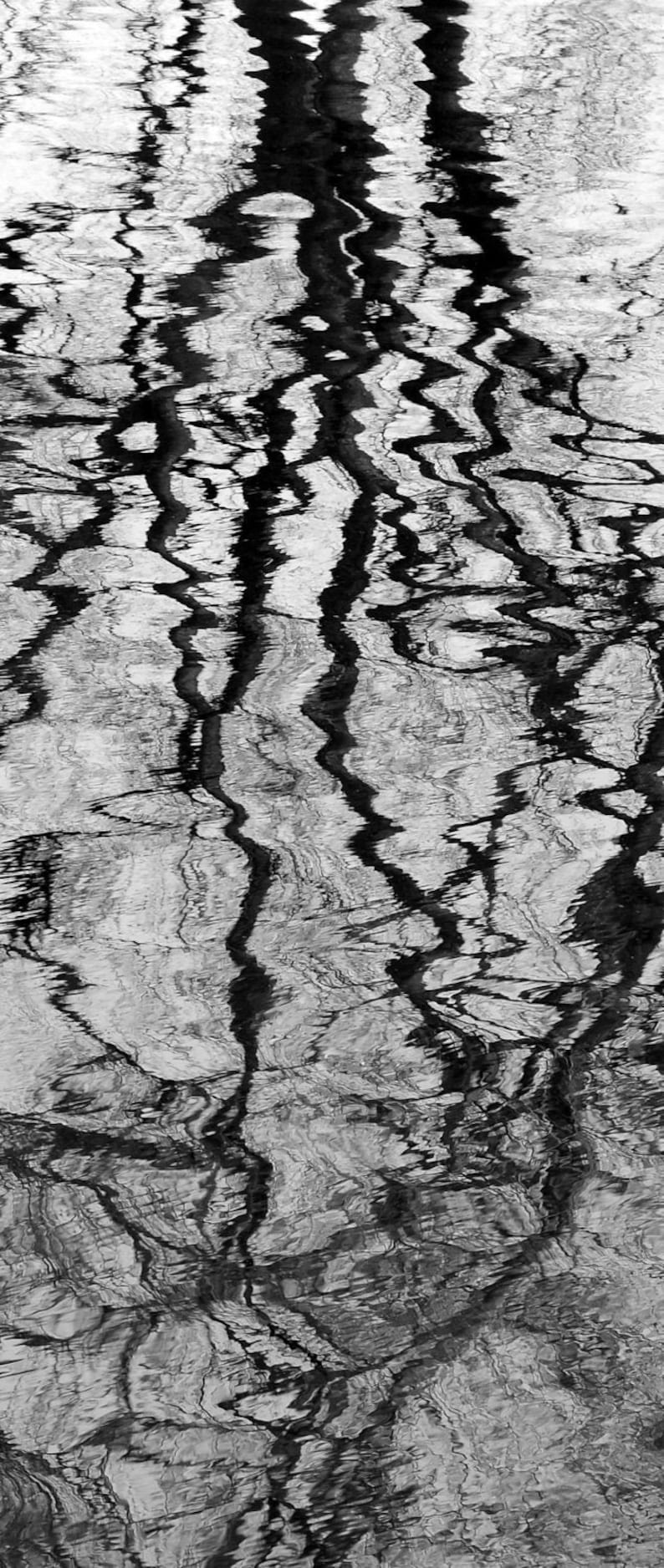 Lake tree reflection, wavy abstract, black white photo, water photo, tree photo, nature art, water ripples abstract, modern art print image 1