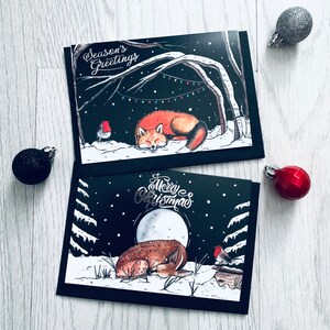 Cartes de Noël illustrées, Cartes de Noël Fox, Cartes de Noël de cerf, Cartes de vœux d’animaux