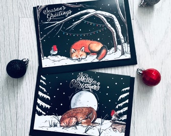 Illustrated Foiled Christmas Cards, Fox Christmas Cards, Deer Christmas Cards,  Animal Holiday Cards