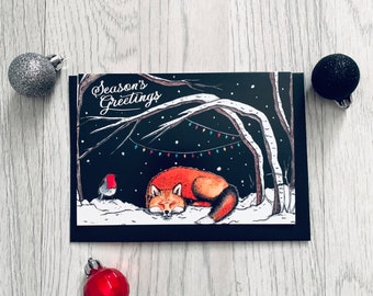 Fox Christmas Card, Foiled Christmas Card, Animal Holiday Cards