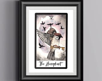 The Hierophant, Tarot Card Print, Occult Art, Occult Print, Animal Tarot, Tarot Gift, Tarot Card Art, Illustration, Sparrow Print