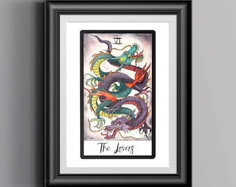 The Lovers, Tarot Card Print, Dragon Print, Occult Art, Occult Print | Animal Tarot, Tarot Gift, Tarot Card Art