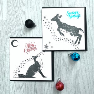 Pack de cartes de Noël animal, carte de Noël Fox, carte de Noël de cerf, cartes de Noël déjouées