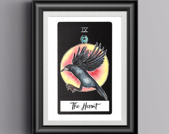 The Hermit, Tarot Card Print, Occult Art, Occult Print, Animal Tarot, Tarot Gift, Tarot Card Art, Raven Print, Crow Print