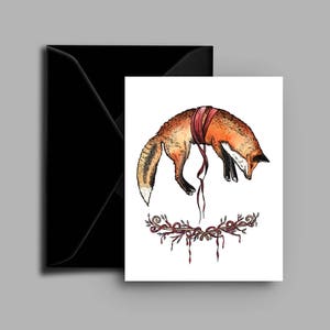 Kitsune Red Fox Greetings Card, Fox Card, Illustrated Card, Fox Art, Fox Illustration, Fox Gift, Kitsune Art, Occult Card