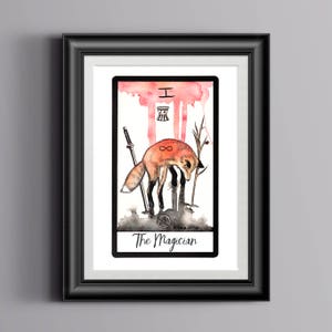 The Magician, Tarot Card Print, Kitsune Art, Occult Art, Occult Print, Animal Tarot, Tarot Gift, Tarot Card Art, Fox Print