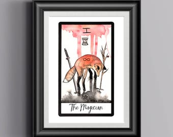 The Magician, Tarot Card Print, Kitsune Art, Occult Art, Occult Print, Animal Tarot, Tarot Gift, Tarot Card Art, Fox Print