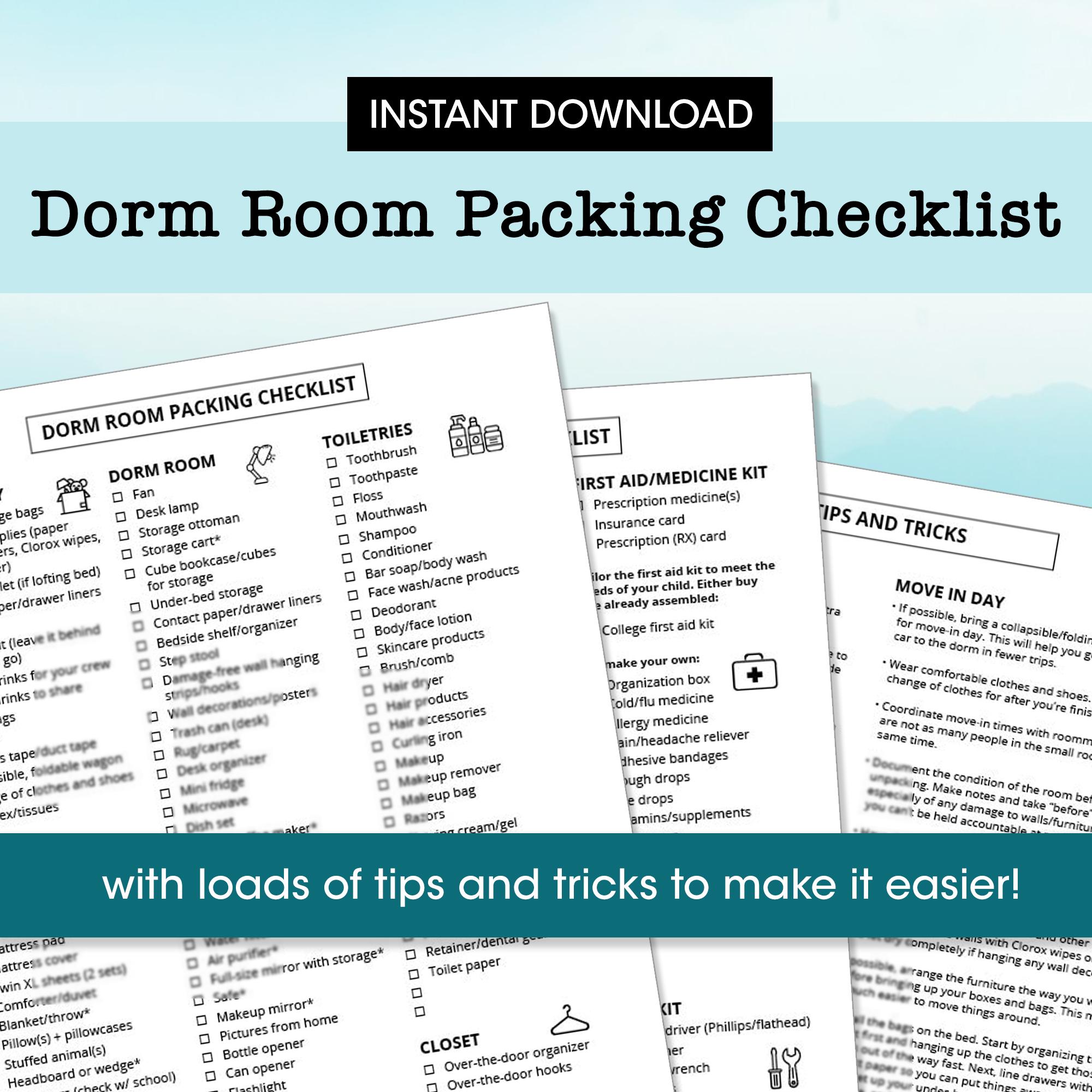 Dorm Room Packing Checklist: College Essentials (digital Download) - Etsy