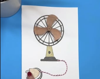 Moonshotkidz "Spinning Fan" Template & Instructions for Interactive Card Paper Electronics Easy fun tech art STEAM DIY Project Viral Video