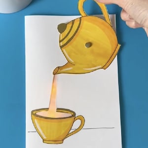 Plantilla y instrucciones "La hora del té" de Moonshotkidz para tarjetas interactivas Electrónica de papel Proyecto STEAM de bricolaje, divertido y fácil