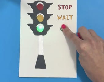Moonshotkidz "Traffic Light" Template & Instructions for Interactive Card Paper Electronics Easy fun tech art STEAM DIY Project